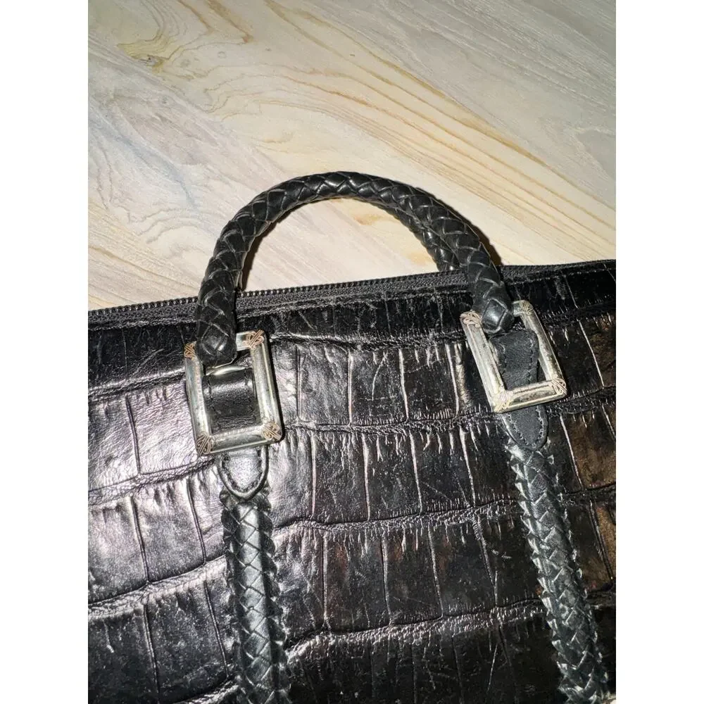 Brighton Gladiola Black Handbag Croc Embossed Leather Top Handle Wallet Sz Small